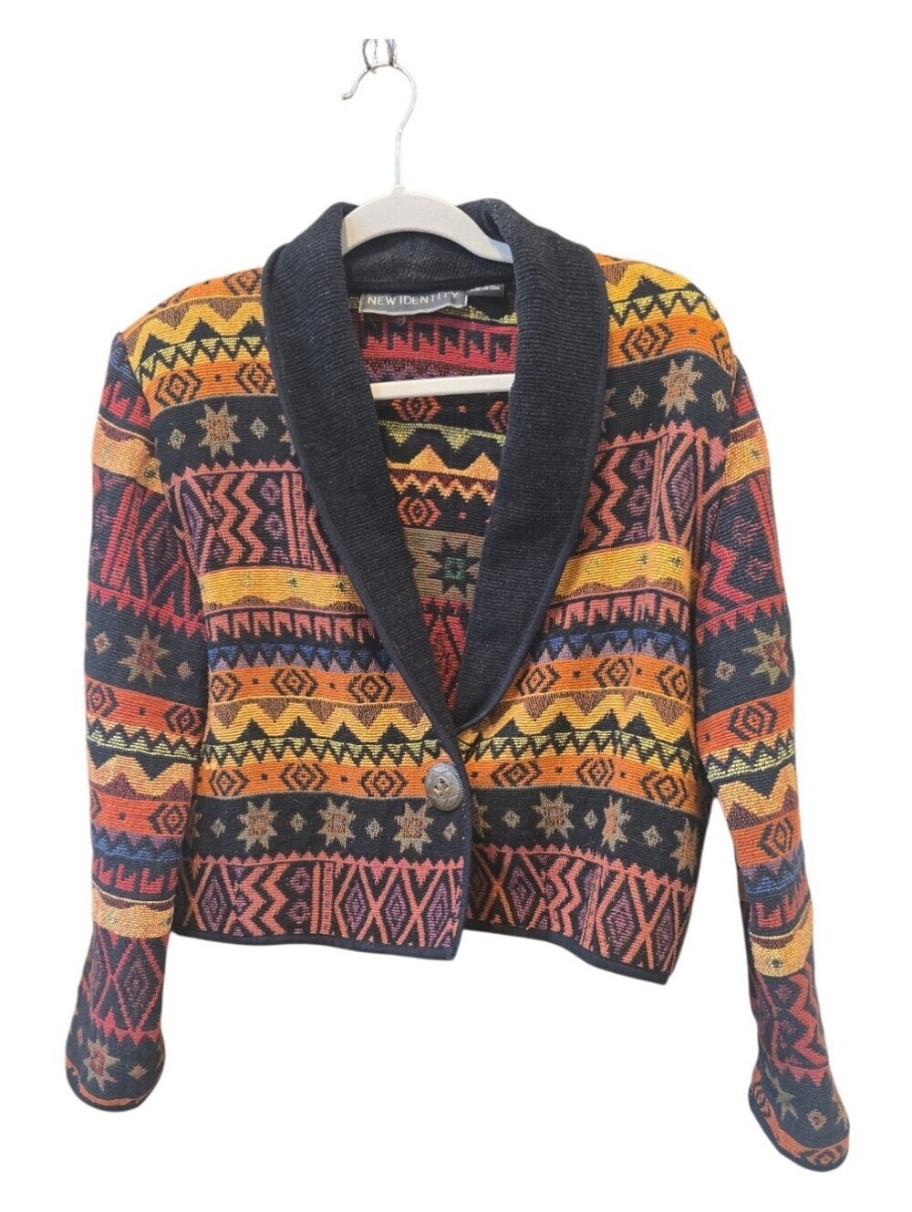 Vtg New Identity Aztec Southwestern Woven Tapestry Cropped Jacket sz S